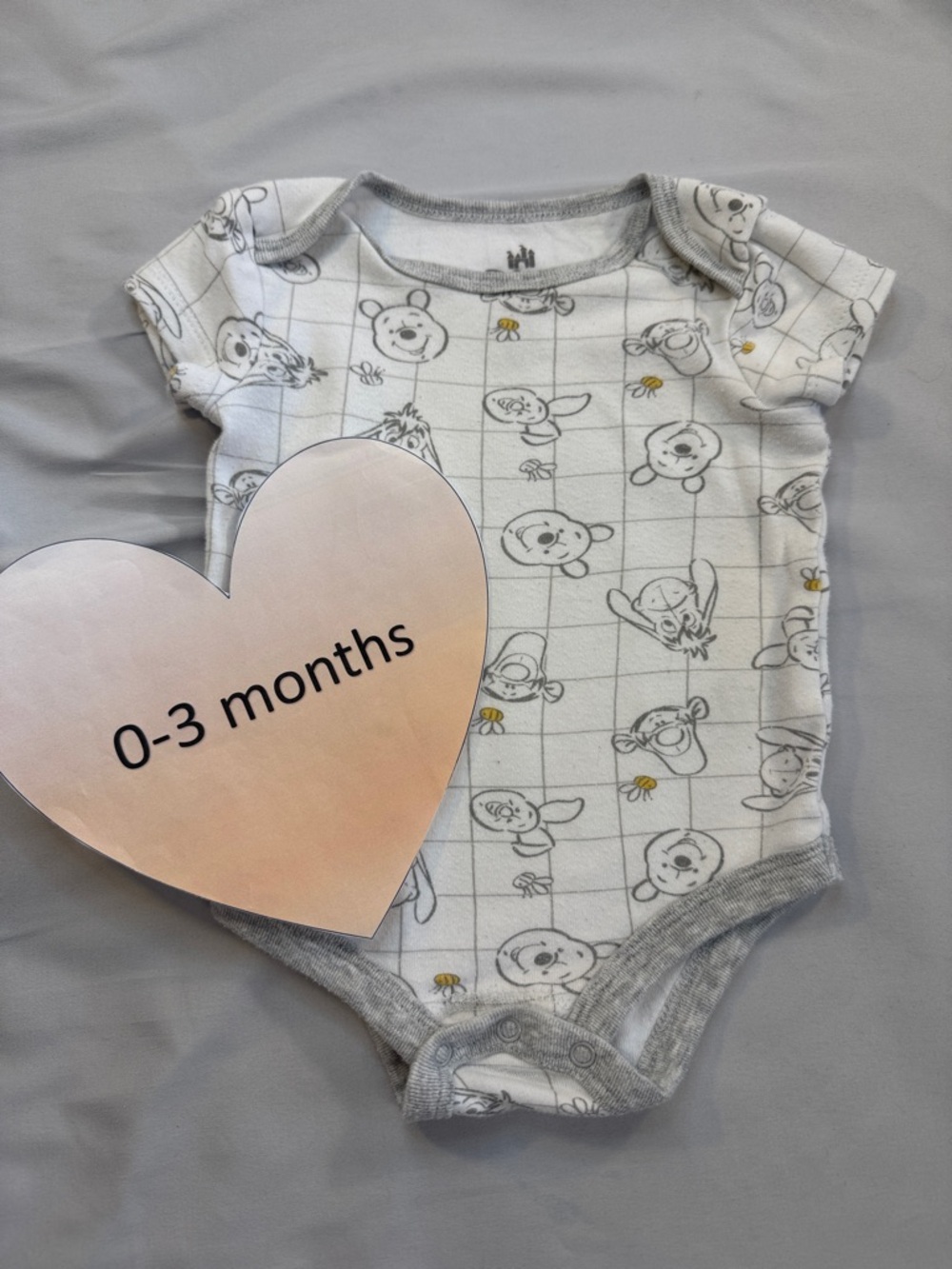 Disney White & Gray Winnie the Pooh Grid Print Bodysuit with Yellow Accents